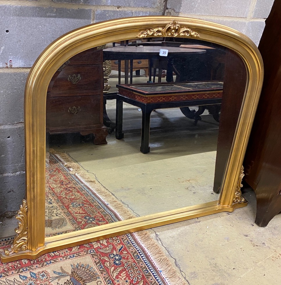 A Victorian style gilt frame overmantel mirror, width 126cm height 92cm